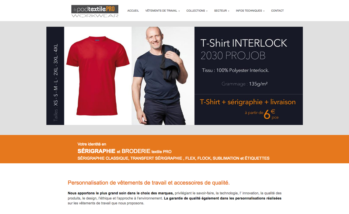 Accueil PadTextilePro I Personnalisation de vêtements de travail, EPI, de sport et événementiel.