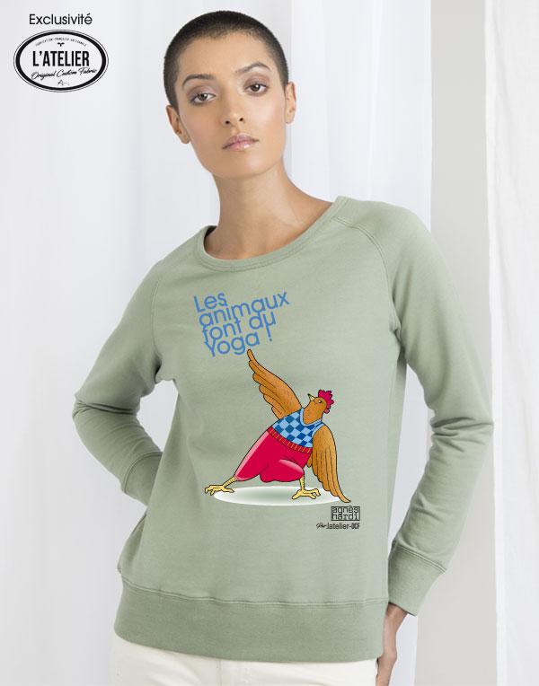 Sweat-shirt femme coton organic série "Les animaux font du Yoga" - Illustrations Agnès Hardi par l'atelier-OCF