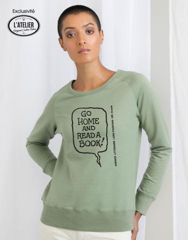 T-shirt femme coton organic série "Go Home And Read a Book" - Illustration Crumb, par l'atelier-OCF