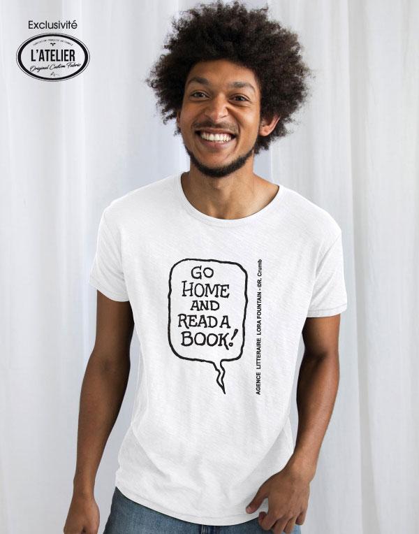 T-shirt femme coton organic série "Go Home And Read a Book" - Illustration Crumb, par l'atelier-OCF