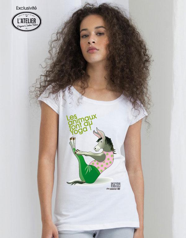 T-SHIRT femme bio "Les animaux font du Yoga" - Agnès HARDI, par l'Atelier-OCF I L'âne