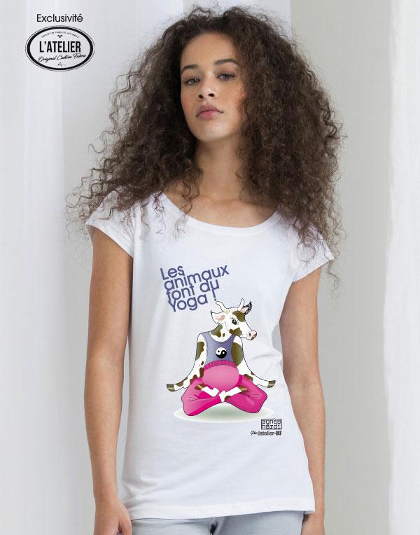 T-SHIRT femme bio "Les animaux font du Yoga" - Agnès HARDI, par l'Atelier-OCF I L'âne