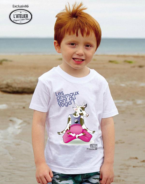 T-shirt enfant coton organic série "Les animaux font du Yoga" - Illustrations Agnès Hardi par l'atelier-OCF