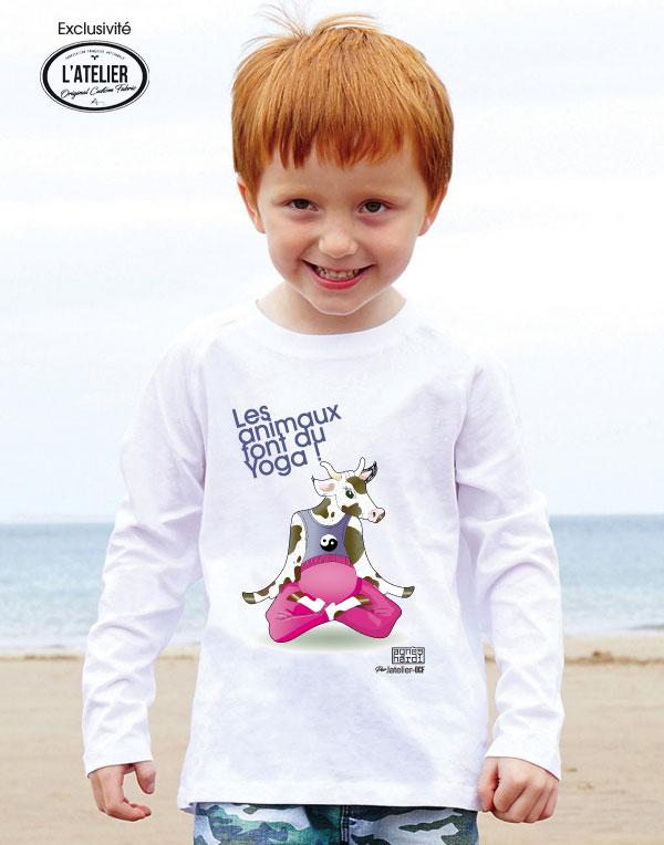 T-SHIRT bio enfant "Les animaux font du Yoga" - Agnès HARDI, par l'Atelier-OCF I La vache